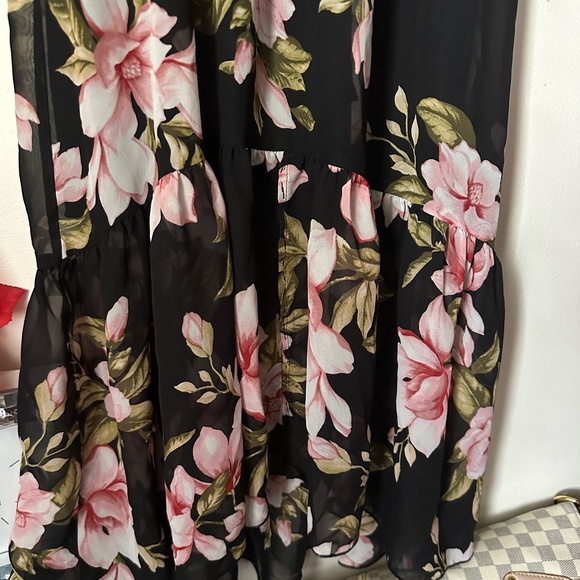 Black and Pink Long Sleeve V-Neck Sundress - Picture 4 of 15